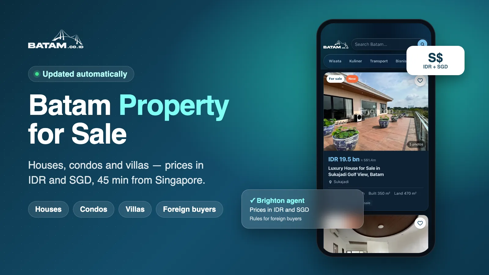 Batam property for sale with English listings: houses, condos and villas with prices in IDR and SGD, 45 minutes from Singapore