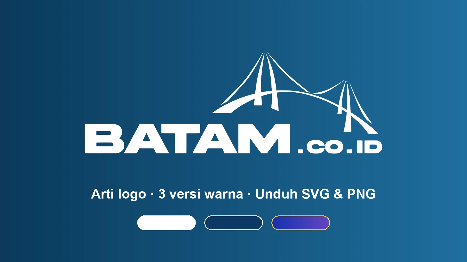 Logo BATAM.co.id: Jembatan Barelang di atas tulisan BATAM, tiga versi warna putih, navy dan berwarna untuk diunduh