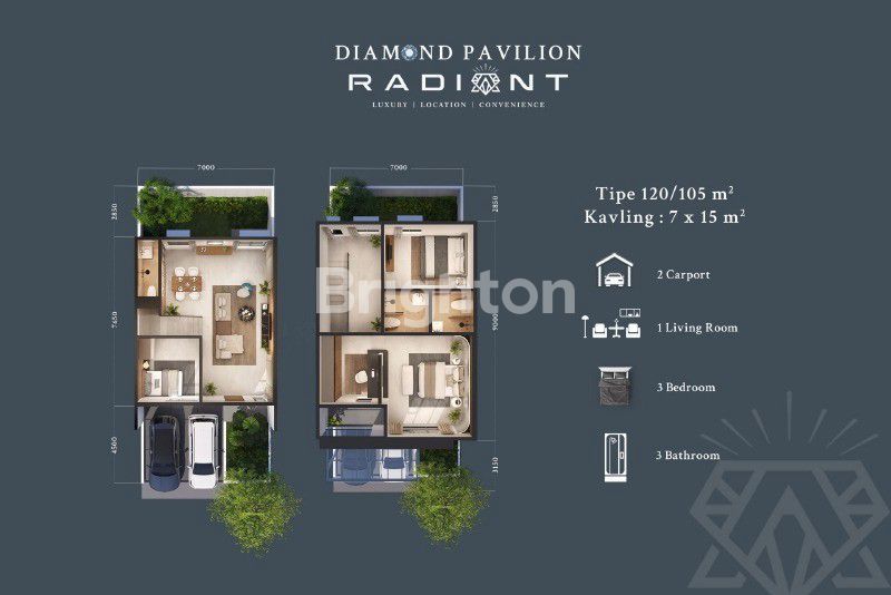 Denah rumah Diamond Pavilion Radiant tipe 120/105 Batam