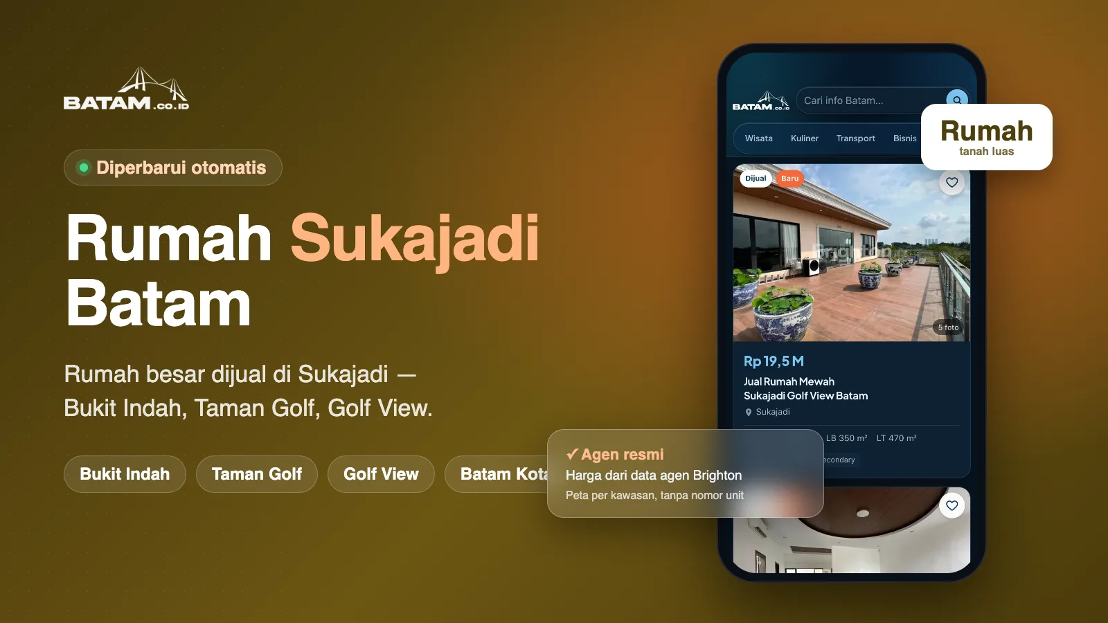 Rumah dijual di Sukajadi Batam: harga, kamar tidur, luas dan foto rumah di Bukit Indah Sukajadi, Taman Golf Residence dan Sukajadi Golf View