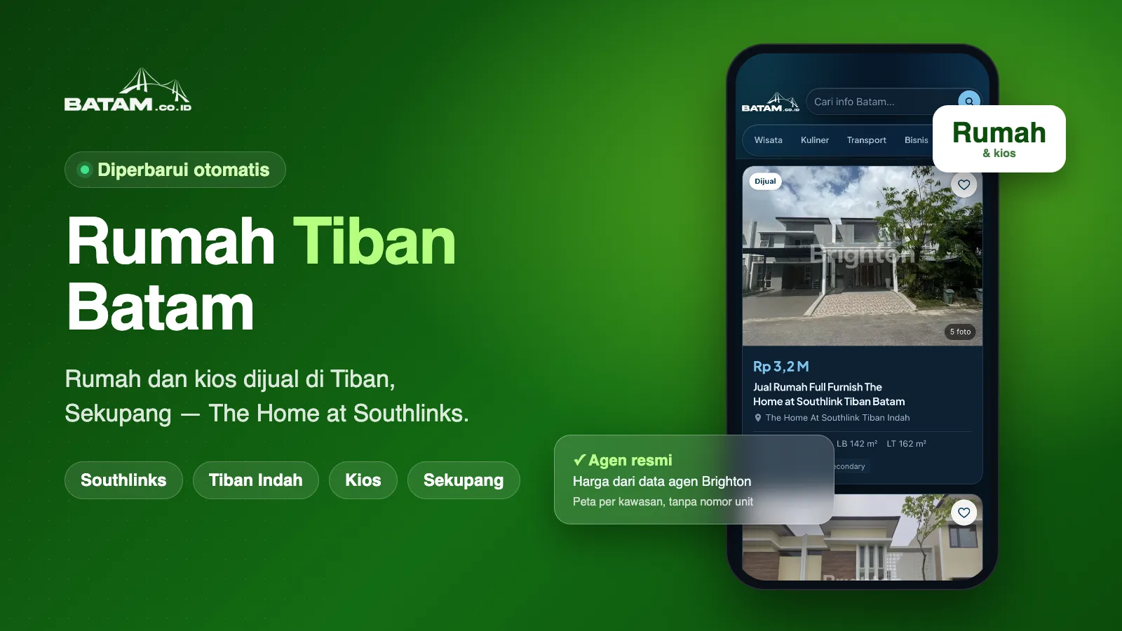 Rumah dijual di Tiban Batam: rumah di The Home at Southlinks dan kios Tiban Raya dengan harga, kamar dan foto