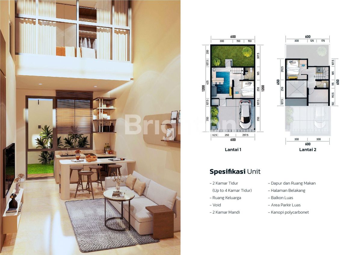 Ilustrasi ruang keluarga dan dapur rumah Golden City Queensland Batam