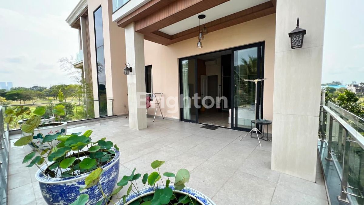 Terrace with potted plants and glass doors, Sukajadi house Batam